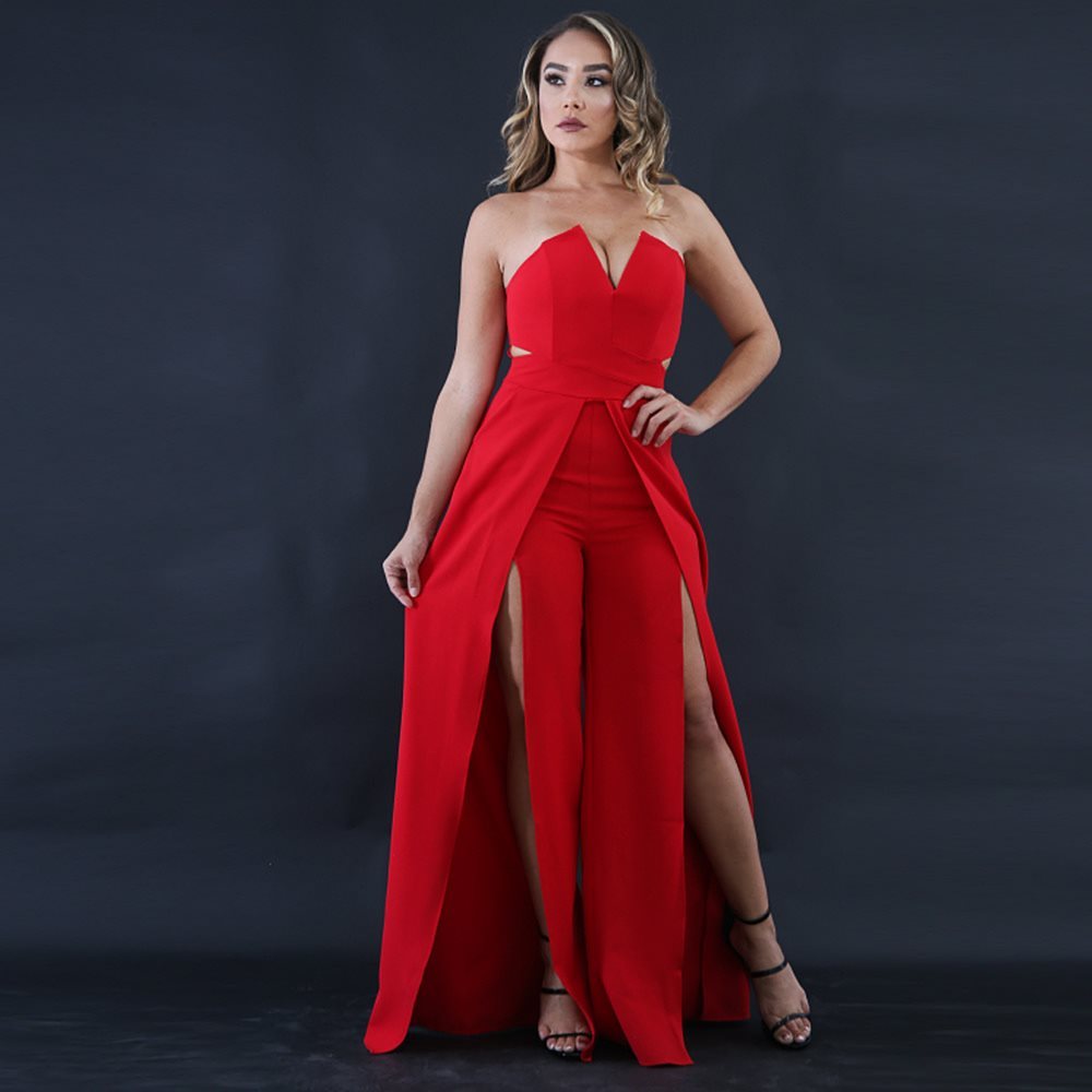 Hollow Long Jumpsuit Women – Zipper • Fitted • Split • Wide Leg